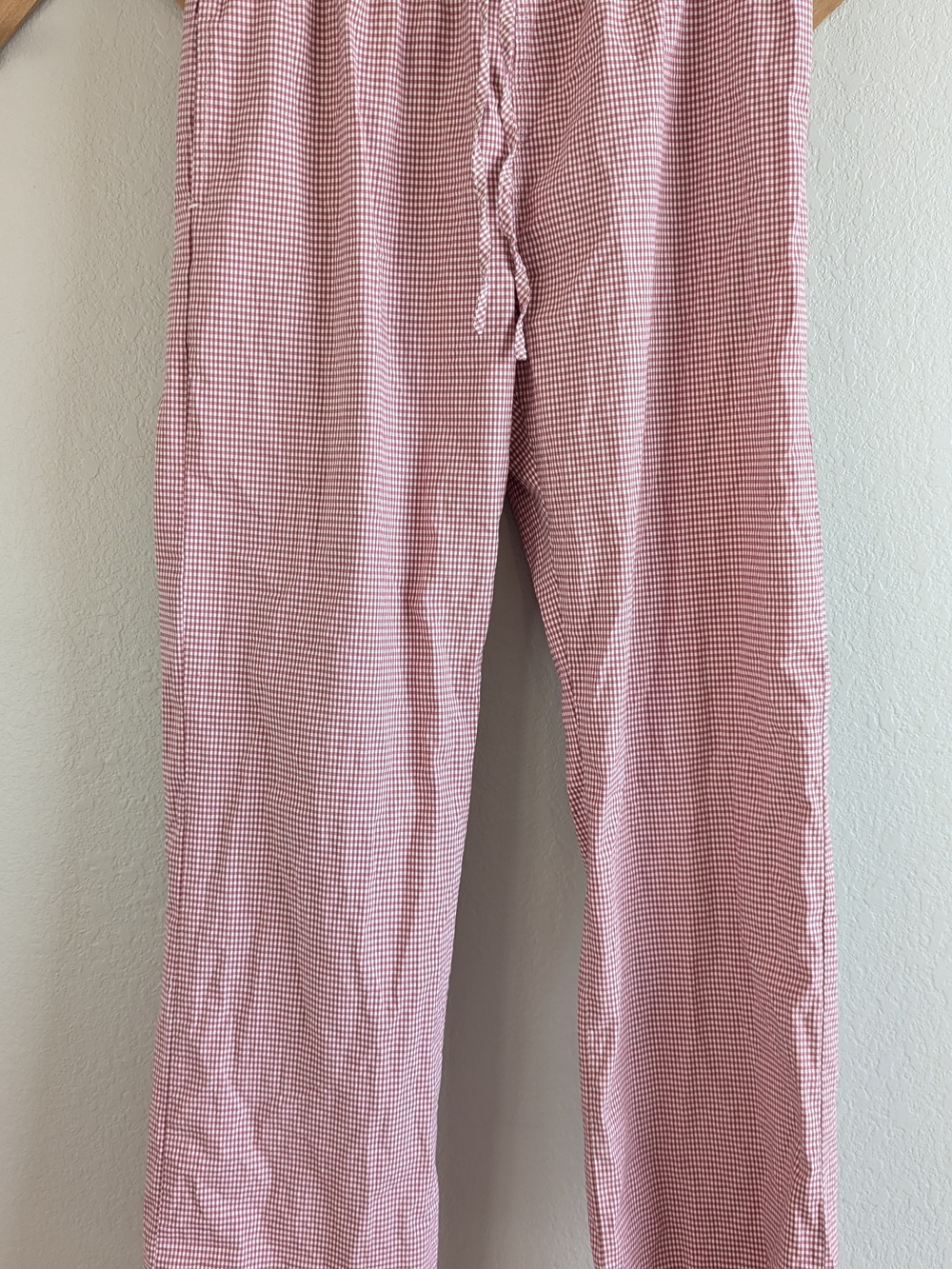 Brandy Melville Pink and White Gingham Drawstring Wide Leg Pants